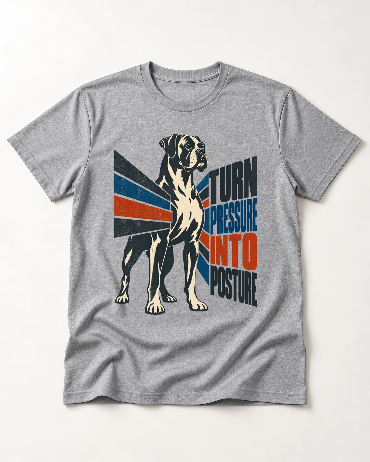 Boxer Turn Pressure Into Posture T-Shirt in Sport Grey, flat lay product photo