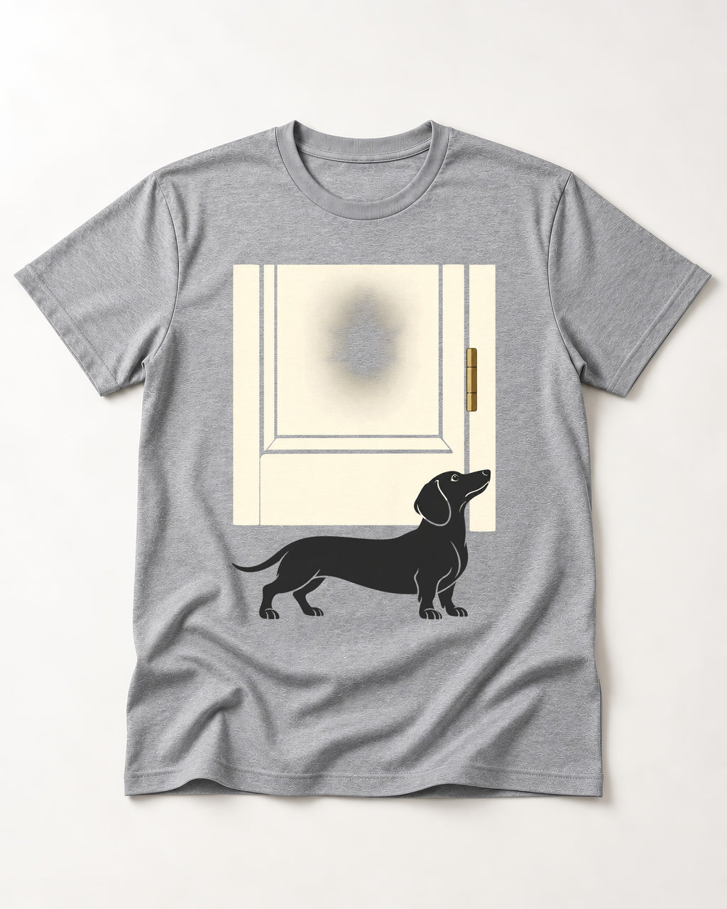 Dachshund Frosted Door Sentinel Graphic T-Shirt in Sport Grey, flat lay product photo