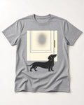 Dachshund Frosted Door Sentinel Graphic T-Shirt in Sport Grey, flat lay product photo