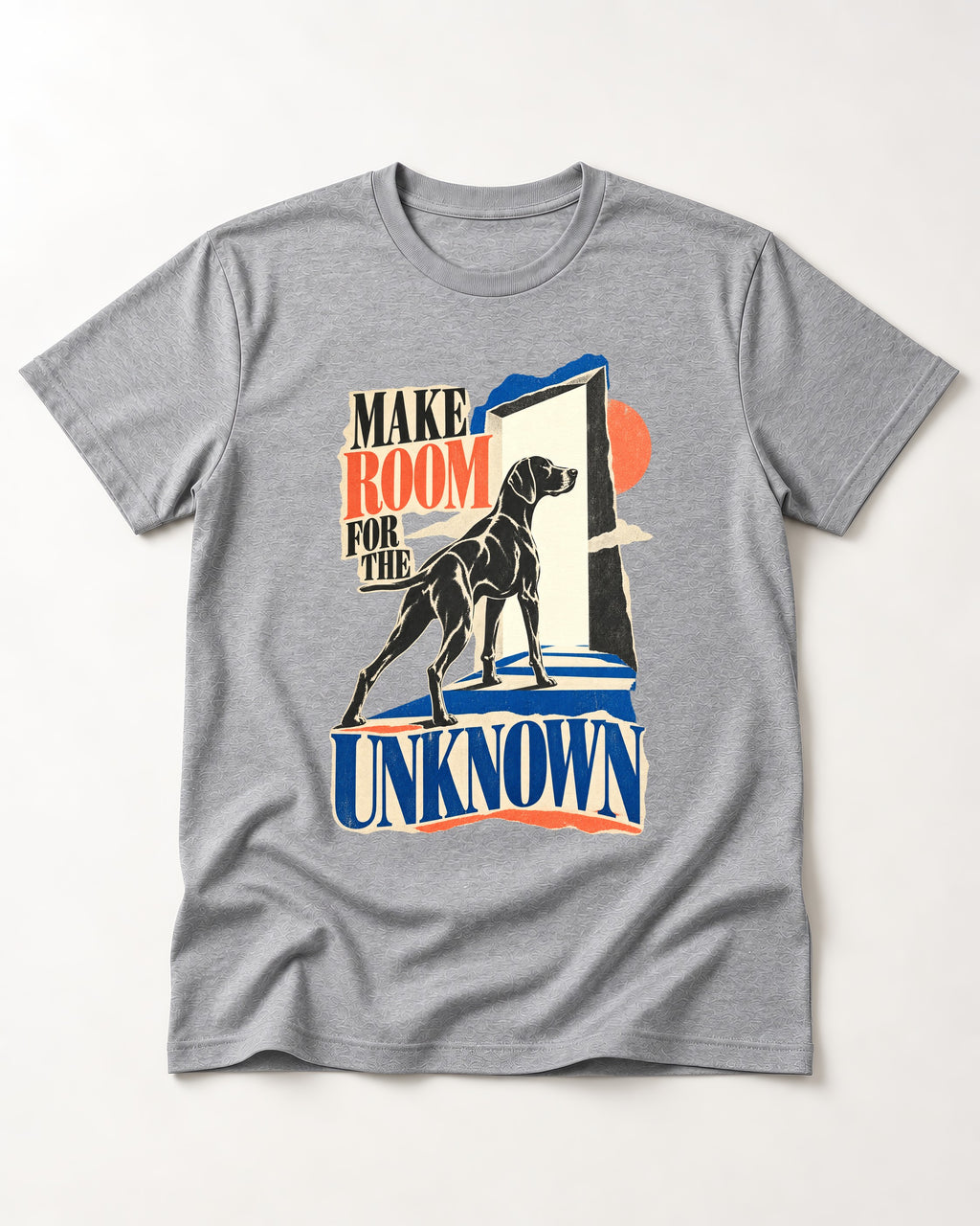 German Shorthaired Pointer Room for the Unknown T-Shirt in Sport Grey, flat lay product photo