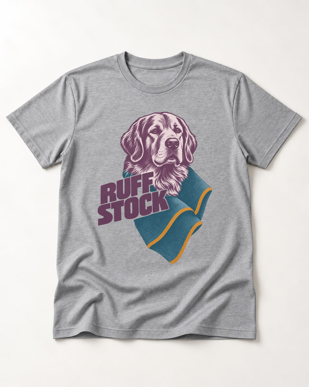 Golden Retriever Ruff Stock T-Shirt in Sport Grey, flat lay product photo