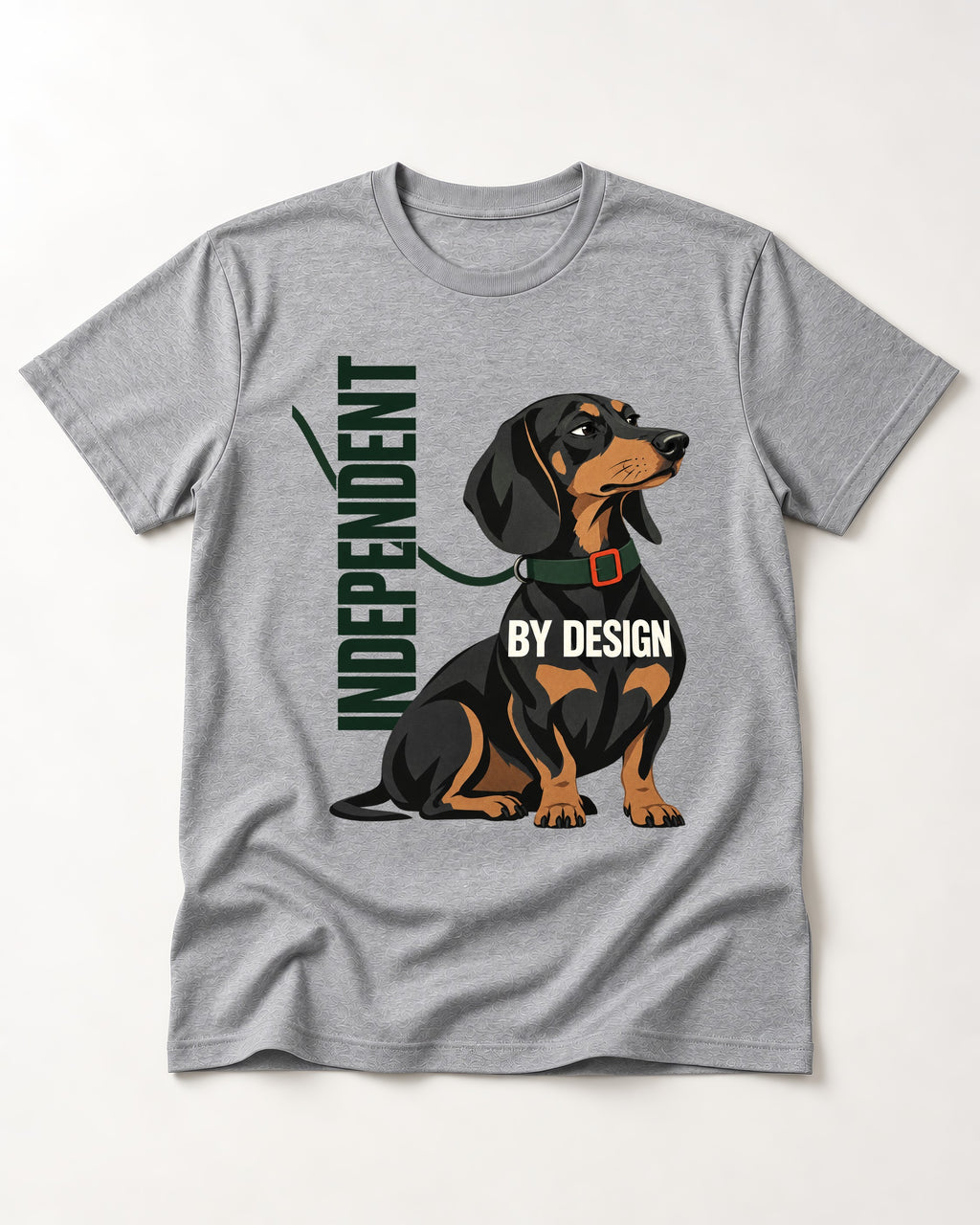 Independent Dachshund T-Shirt in Sport Grey, flat lay product photo