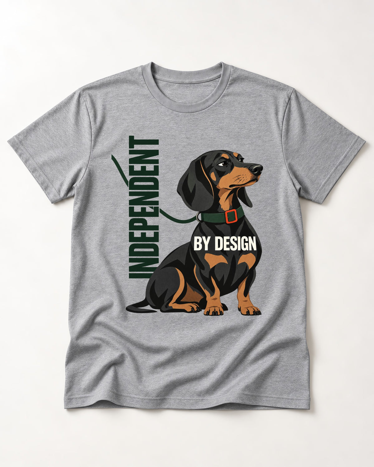 Independent Dachshund T-Shirt in Sport Grey, flat lay product photo
