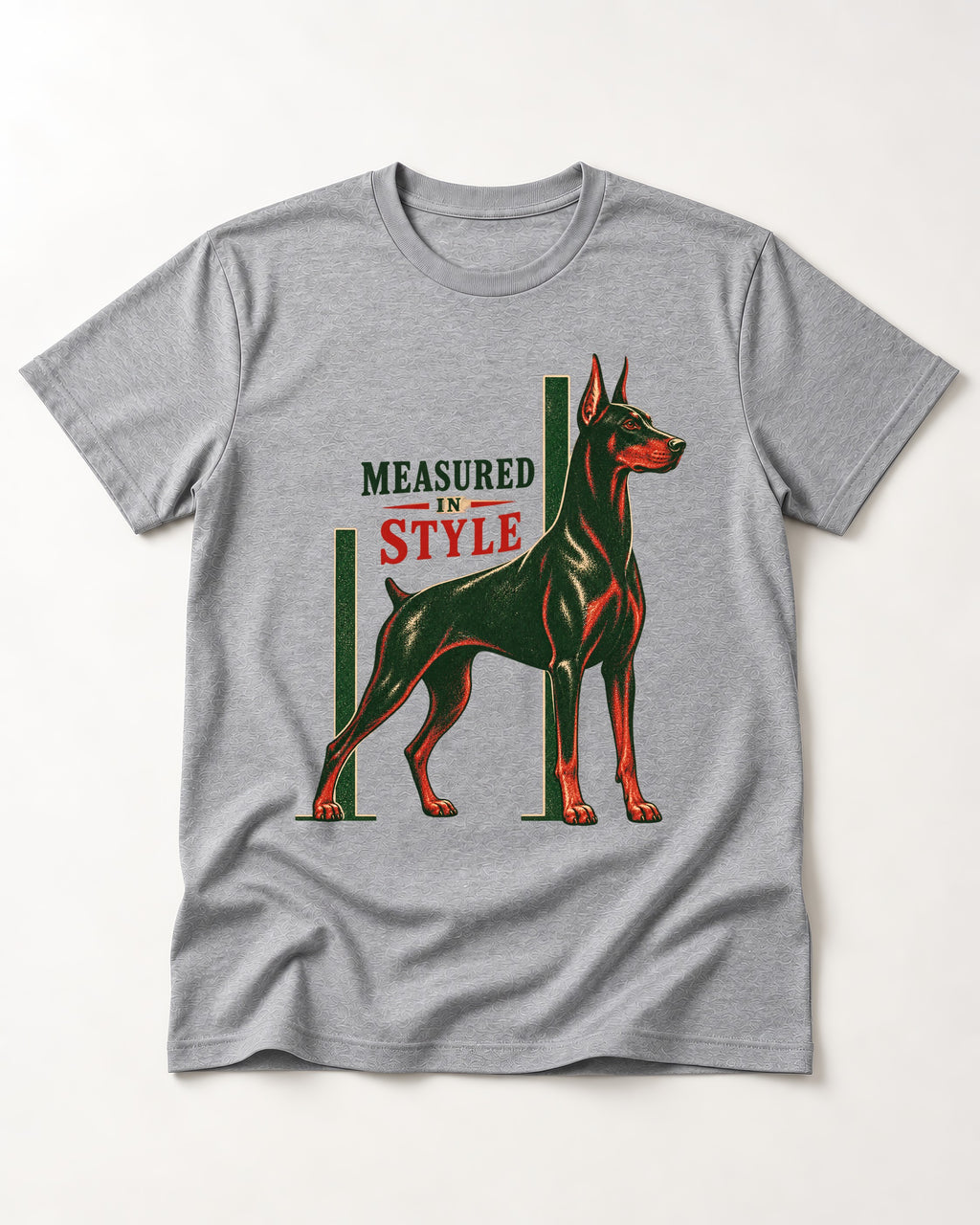 Measured in Doberman T-Shirt in Sport Grey, flat lay product photo