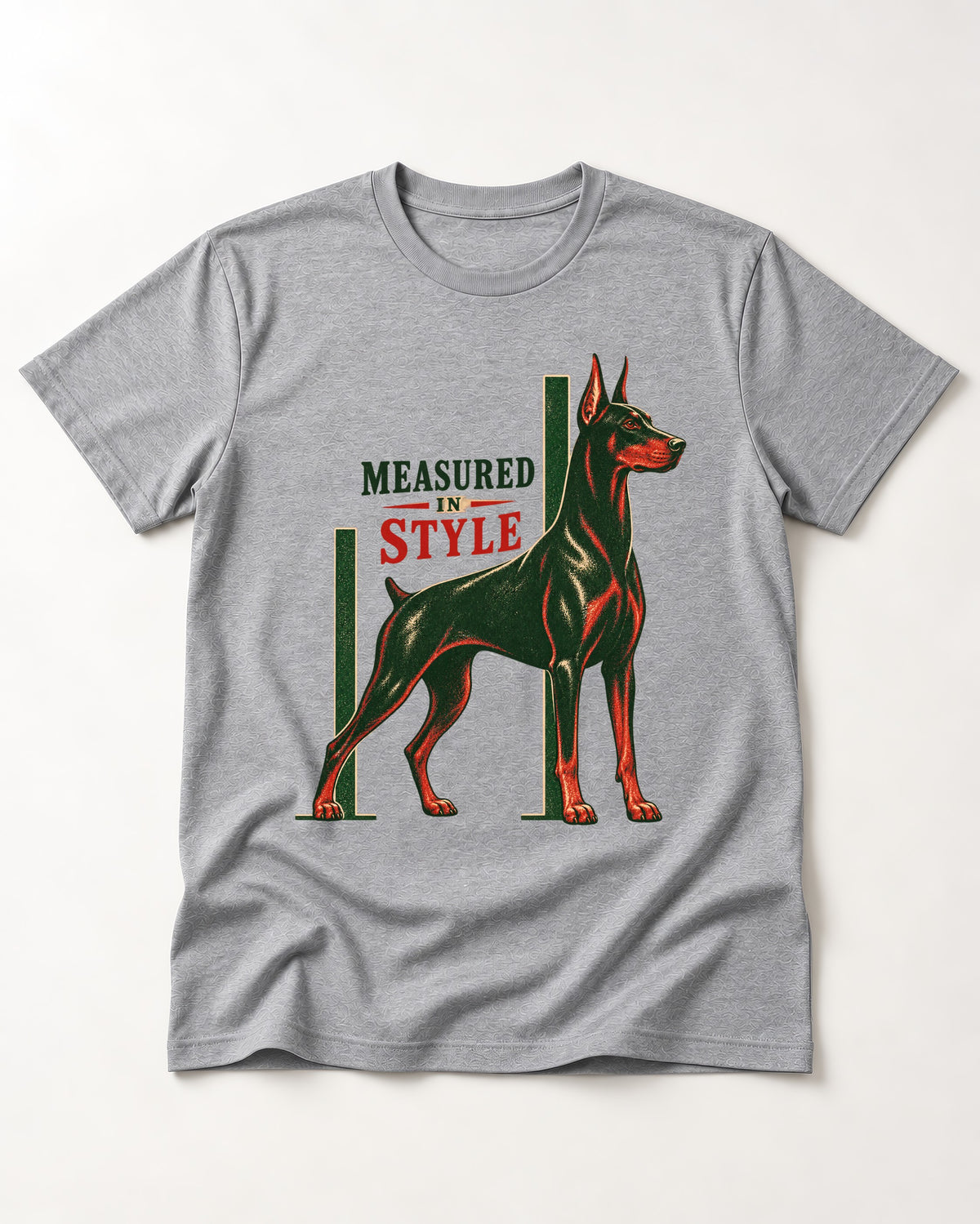 Measured in Doberman T-Shirt in Sport Grey, flat lay product photo