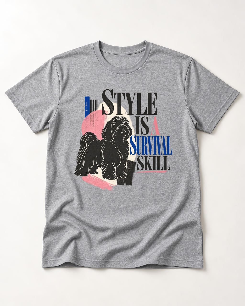 Shih Tzu Survival Skill T-Shirt in Sport Grey, flat lay product photo