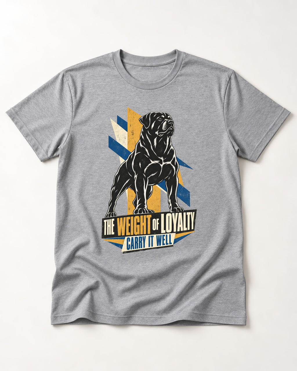 Rottweiler Weight of Loyalty T-Shirt in Sport Grey, flat lay product photo