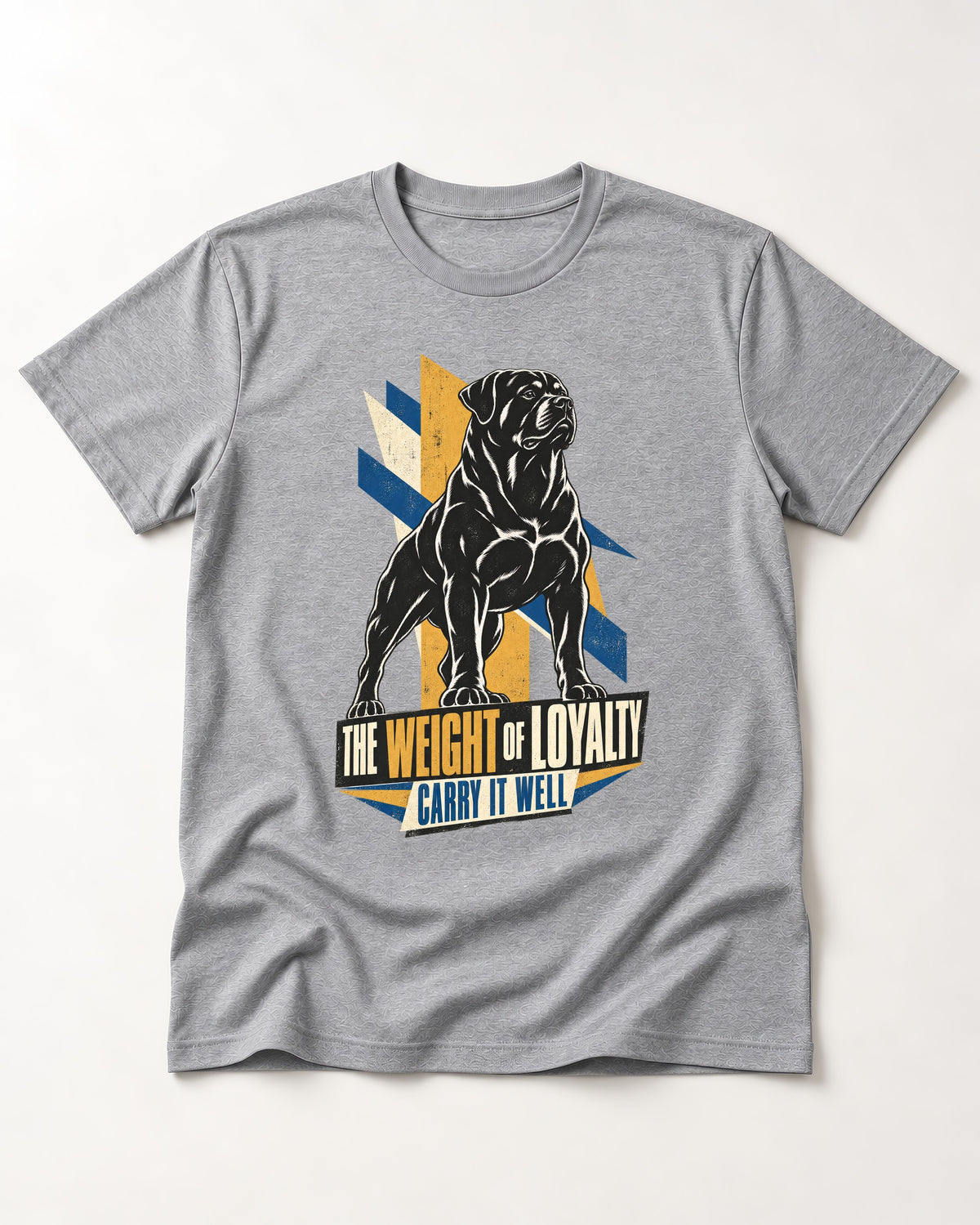 Rottweiler Weight of Loyalty T-Shirt in Sport Grey, flat lay product photo