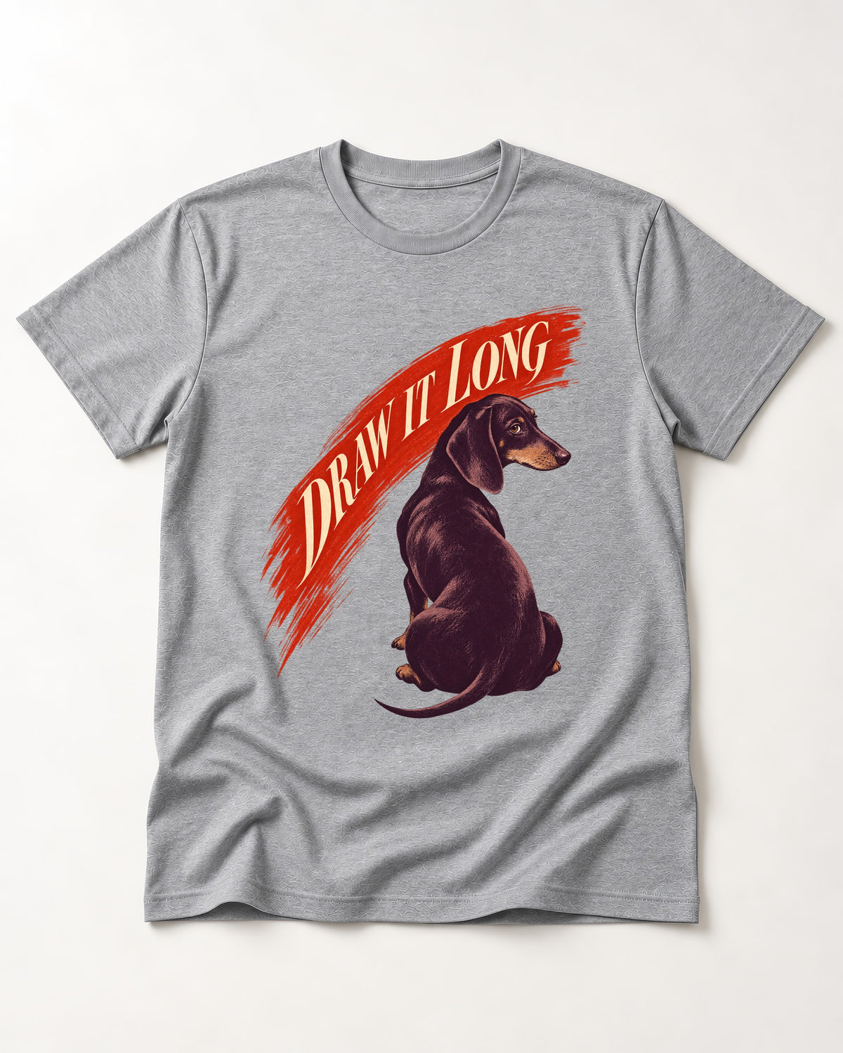 Draw It Long Dachshund T-Shirt in Sport Grey, flat lay product photo