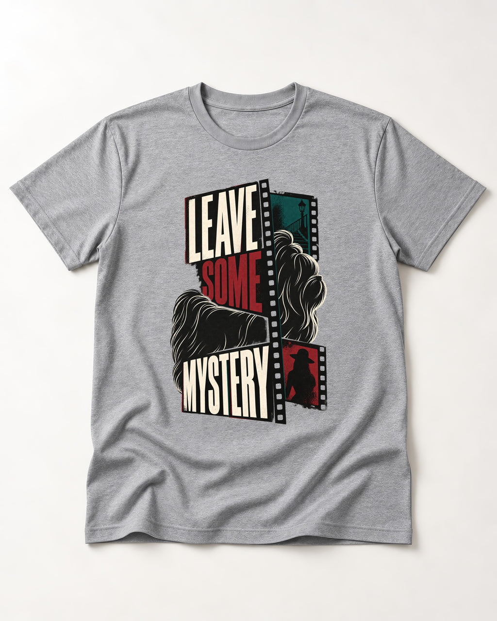 Leave Some Mystery Shih Tzu T-Shirt in Sport Grey, flat lay product photo