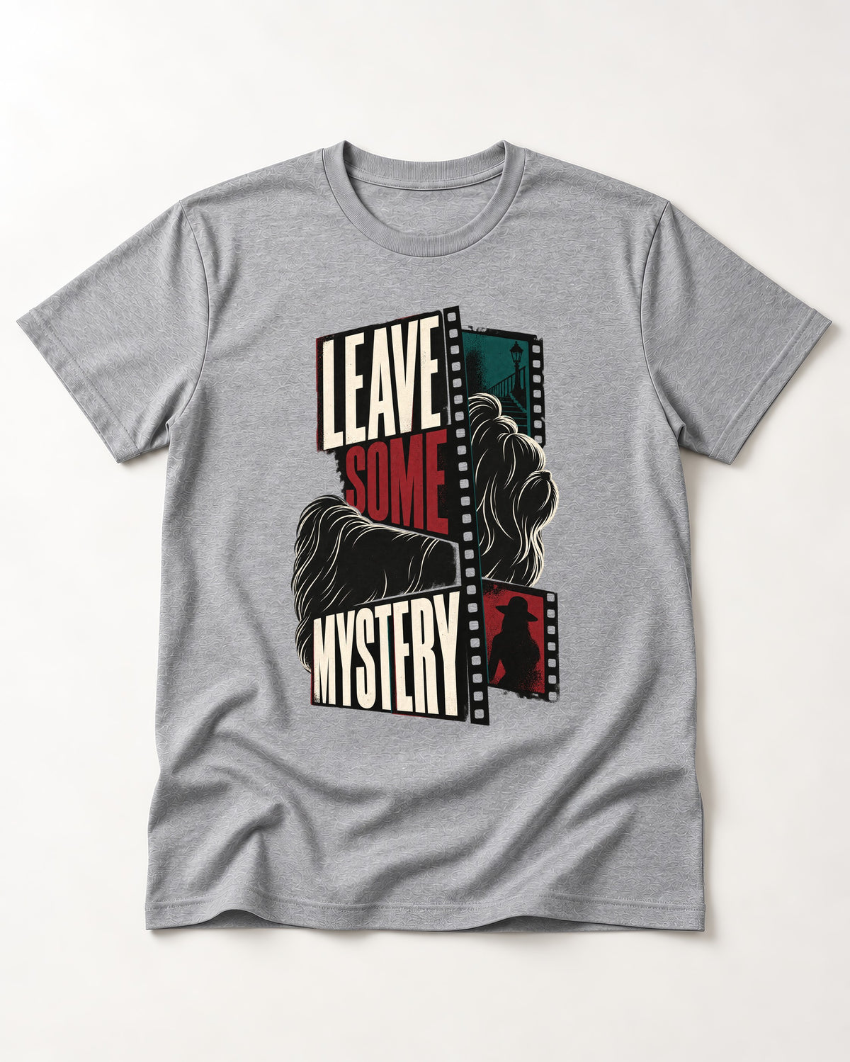 Leave Some Mystery Shih Tzu T-Shirt in Sport Grey, flat lay product photo