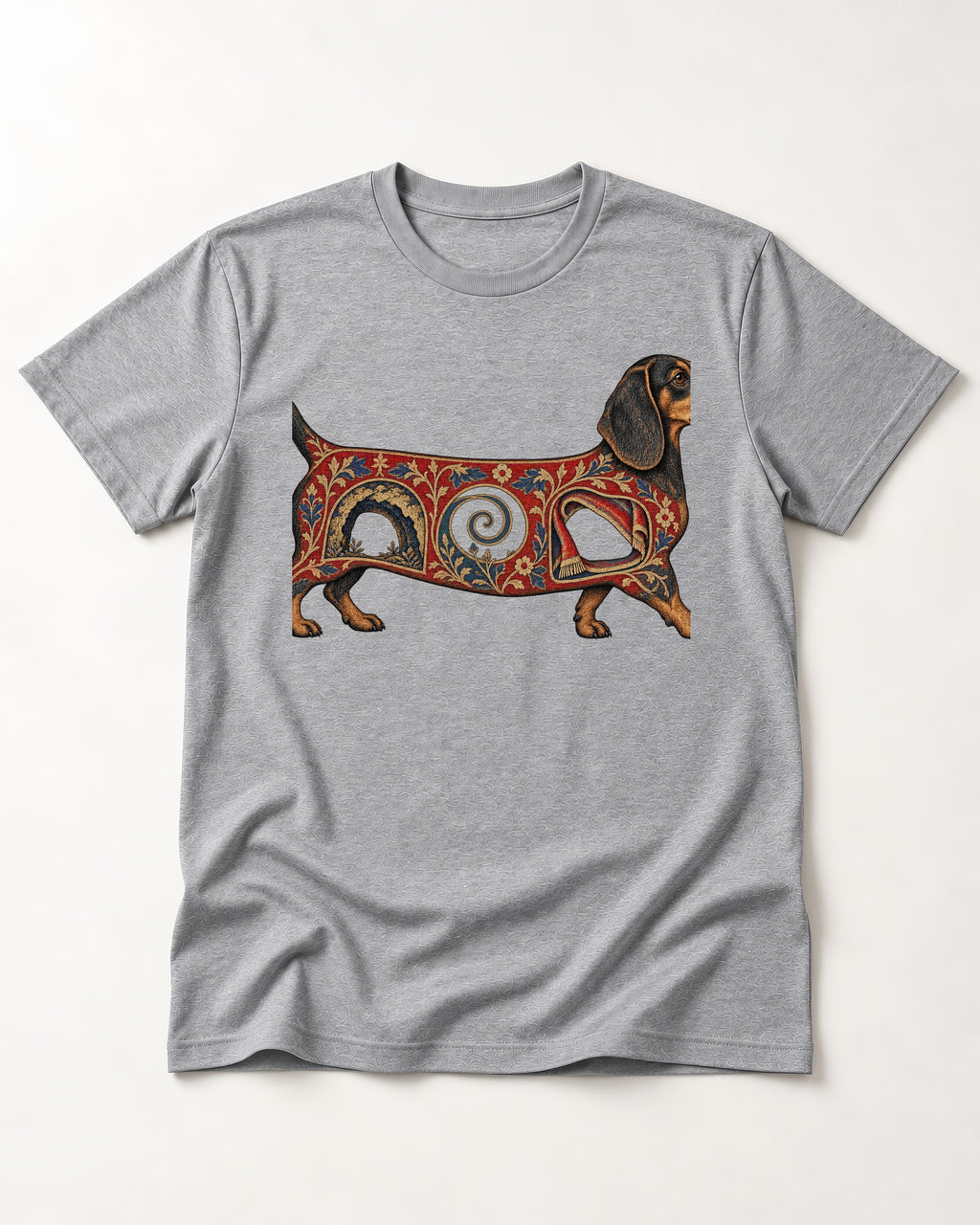 Dachshund Ever After T-Shirt in Sport Grey, flat lay product photo