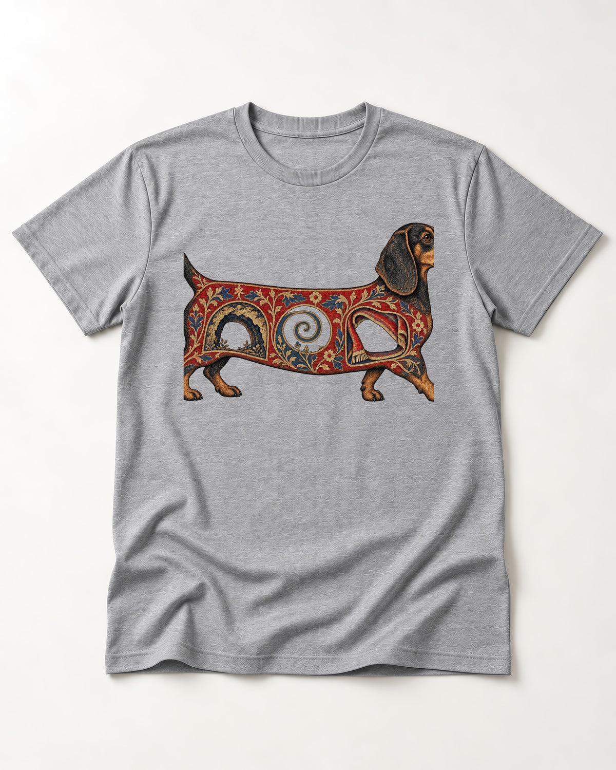 Dachshund Ever After T-Shirt in Sport Grey, flat lay product photo