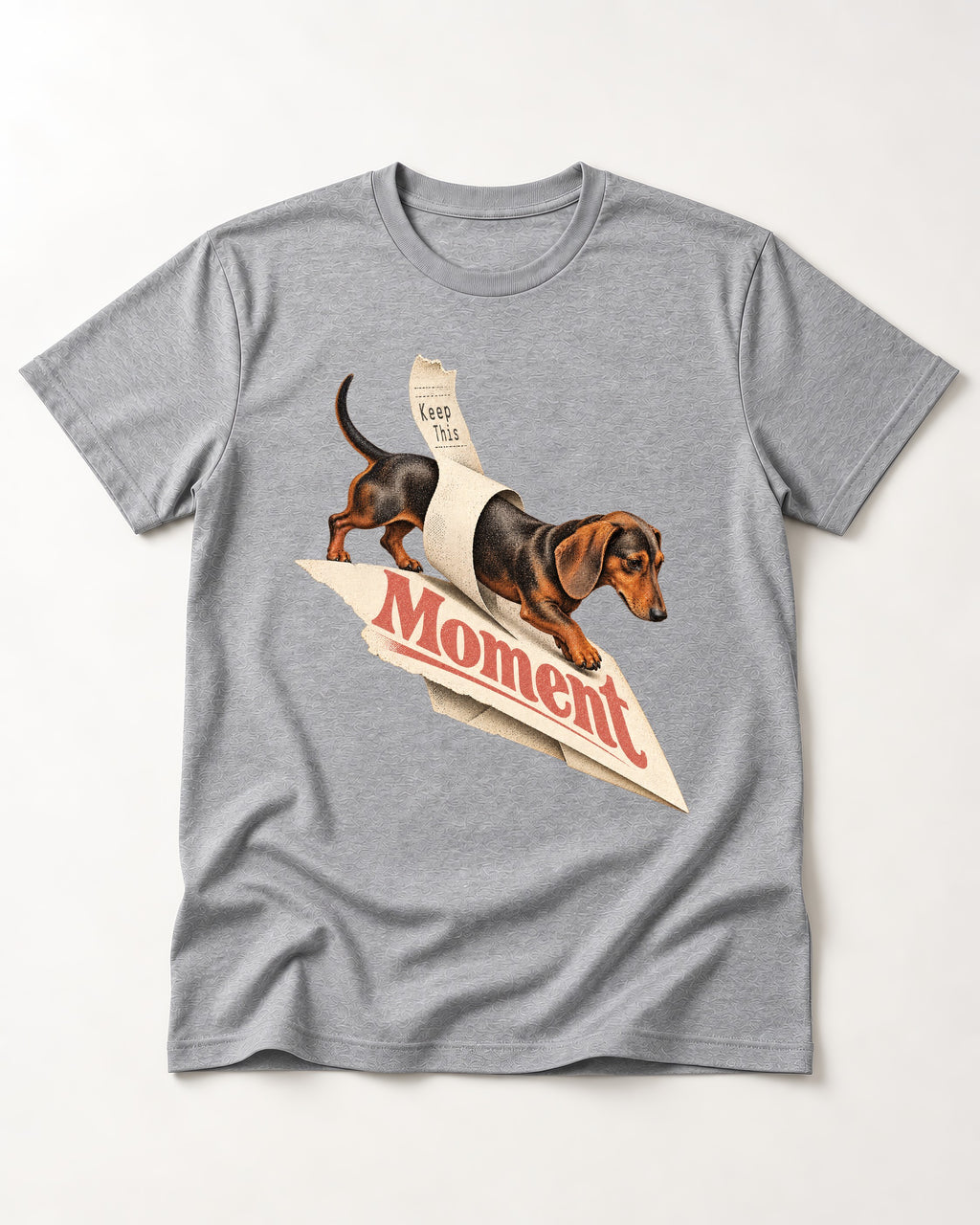 Dachshund Keep This Moment Receipt Graphic T-Shirt in Sport Grey, flat lay product photo