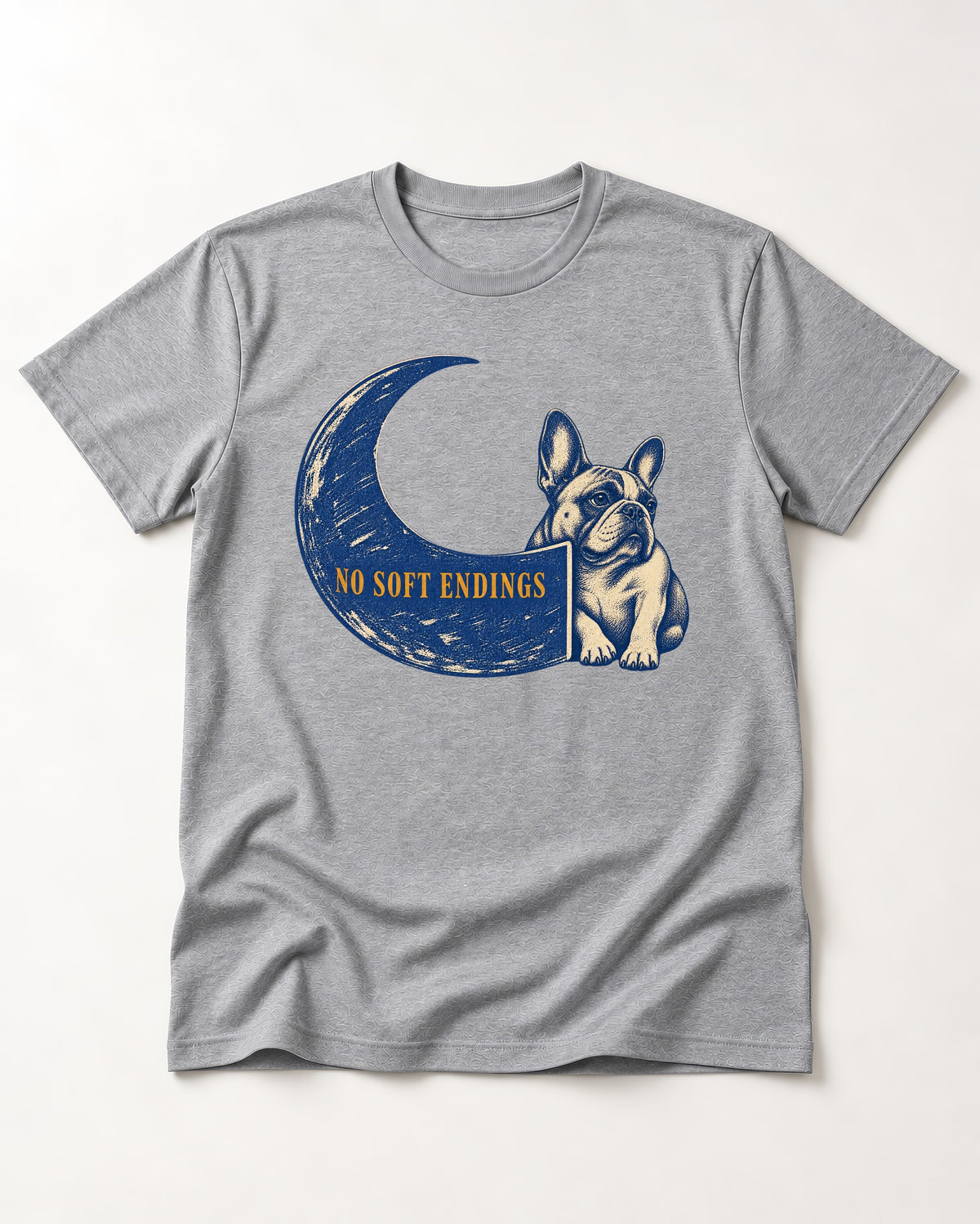 Frenchie No Soft Endings Crescent Graphic T-Shirt in Sport Grey, flat lay product photo