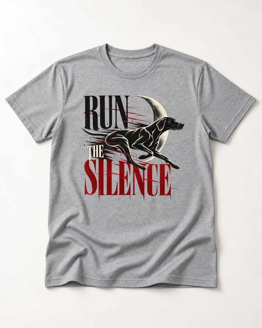 Run the Silence German Shorthaired Pointer T-Shirt in Sport Grey, flat lay product photo