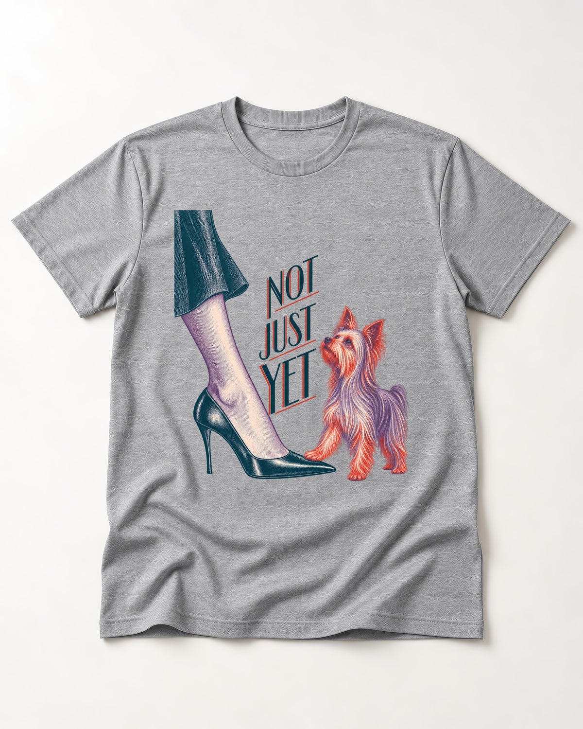 Not Just Yet Yorkshire Terrier T-Shirt in Sport Grey, flat lay product photo