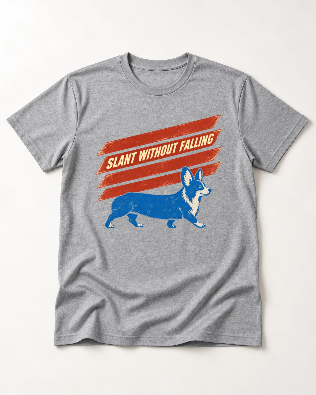 Corgi Slant Without Falling Speed Graphic T-Shirt in Sport Grey, flat lay product photo