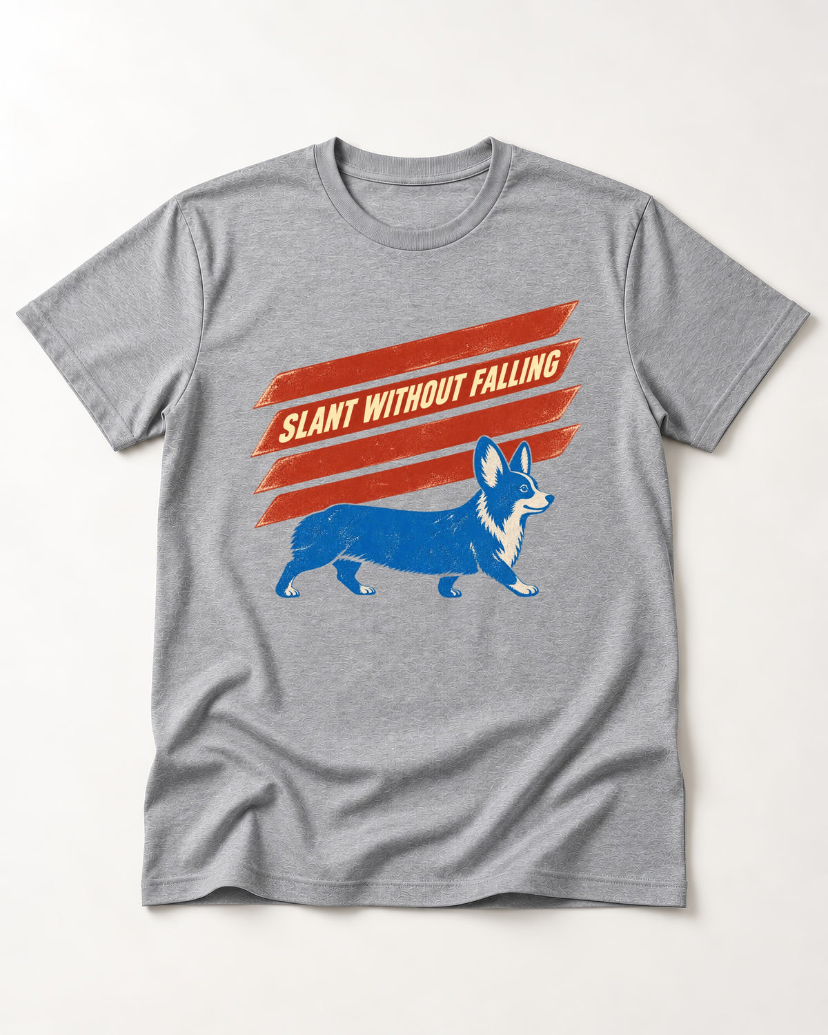 Corgi Slant Without Falling Speed Graphic T-Shirt in Sport Grey, flat lay product photo