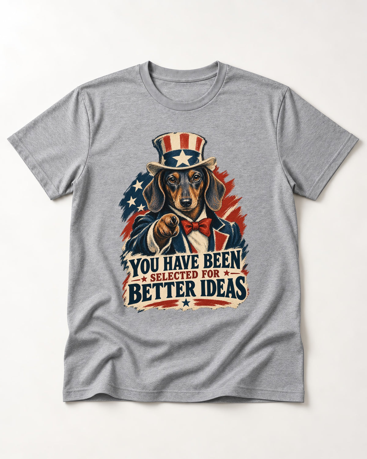 Dachshund Better Ideas T-Shirt in Sport Grey, flat lay product photo
