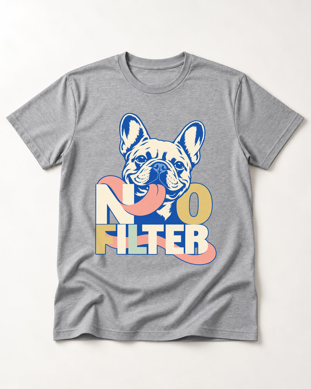No Filter Frenchie T-Shirt in Sport Grey, flat lay product photo