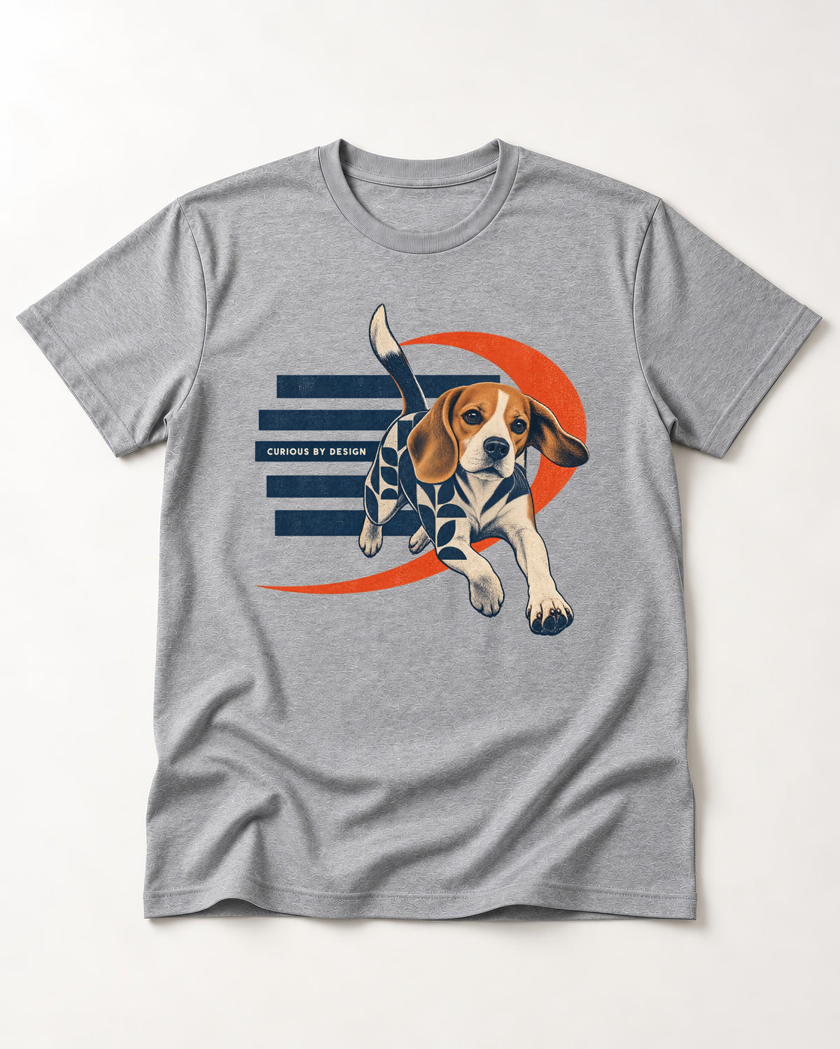 Beagle Born Curious T-Shirt in Sport Grey, flat lay product photo