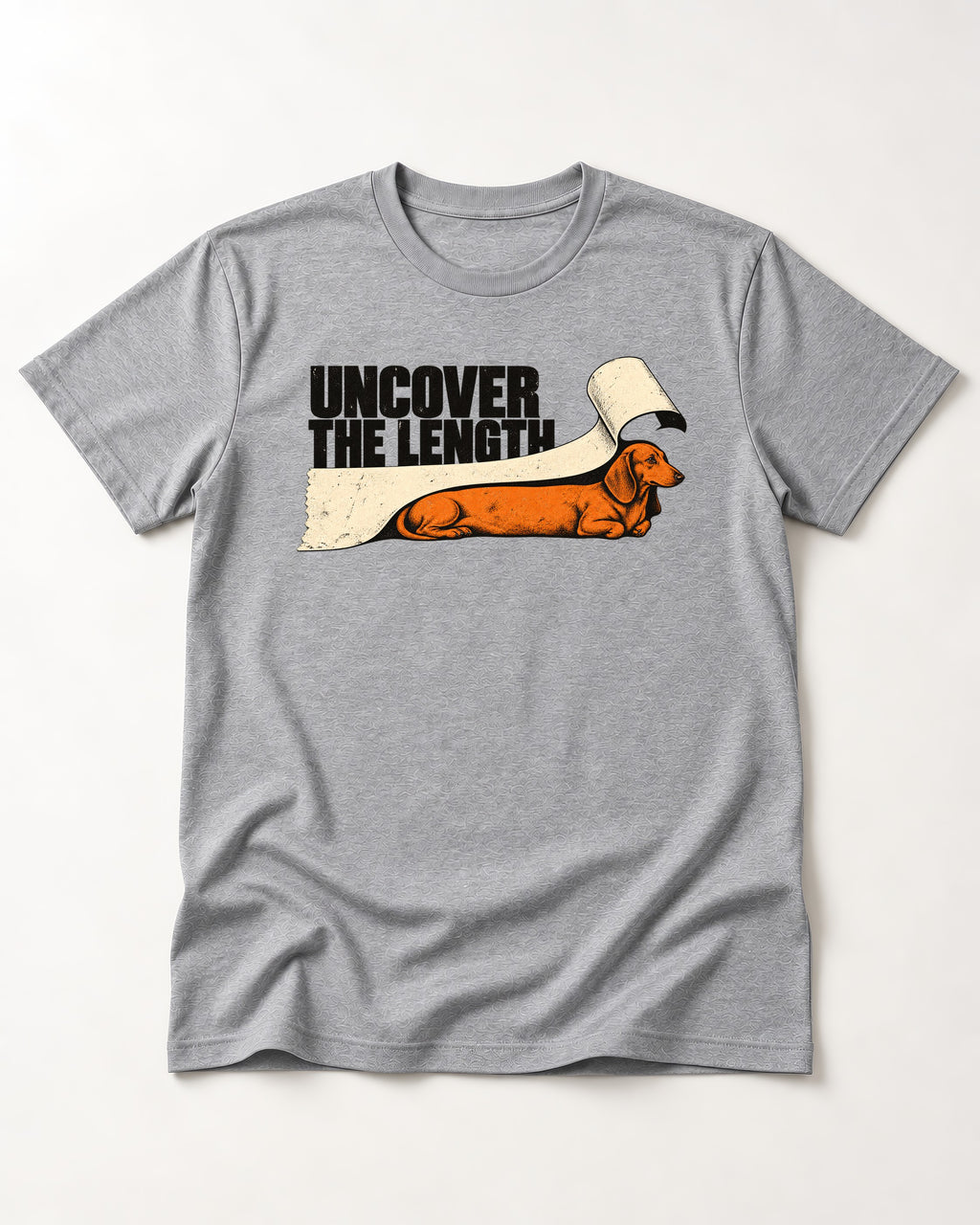 Uncover the Dachshund Length T-Shirt in Sport Grey, flat lay product photo