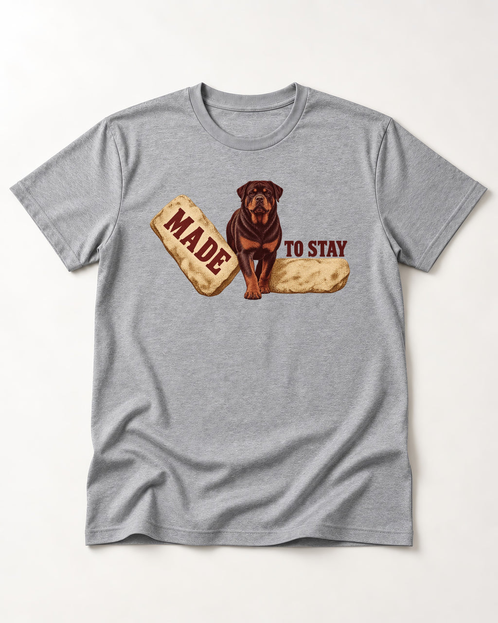 Rottweiler Made to Stay Stepping Stone Graphic T-Shirt in Sport Grey, flat lay product photo