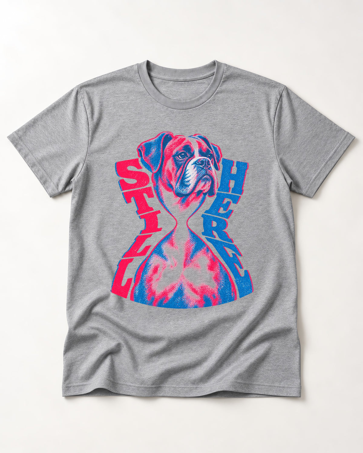 Stay Here Boxer Duotone Portrait T-Shirt in Sport Grey, flat lay product photo