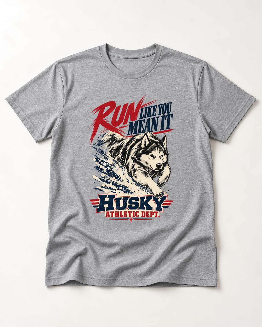 Husky Run with Purpose T-Shirt in Sport Grey, flat lay product photo