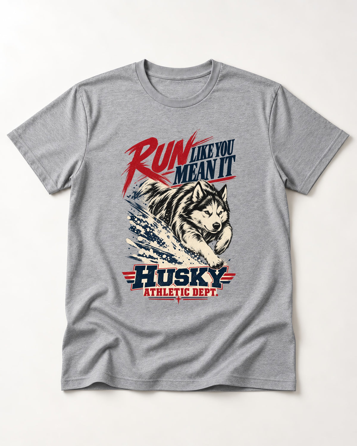 Husky Run with Purpose T-Shirt in Sport Grey, flat lay product photo