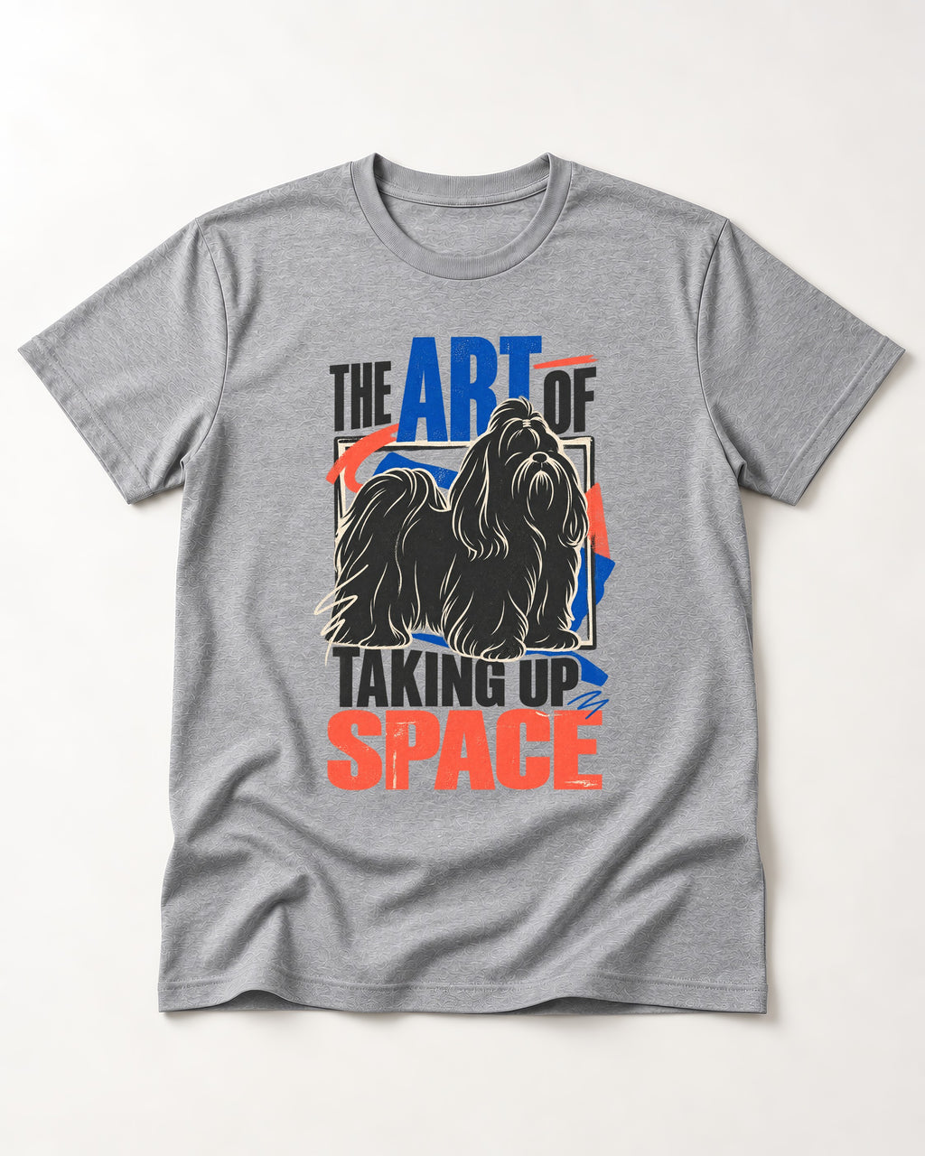 Shih Tzu Taking Up Space T-Shirt in Sport Grey, flat lay product photo