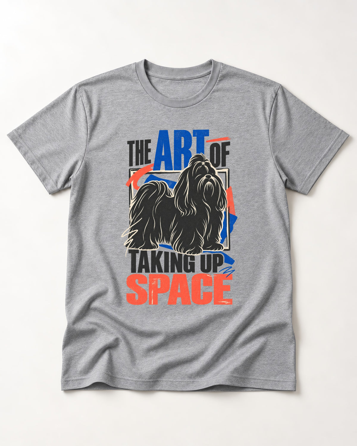 Shih Tzu Taking Up Space T-Shirt in Sport Grey, flat lay product photo
