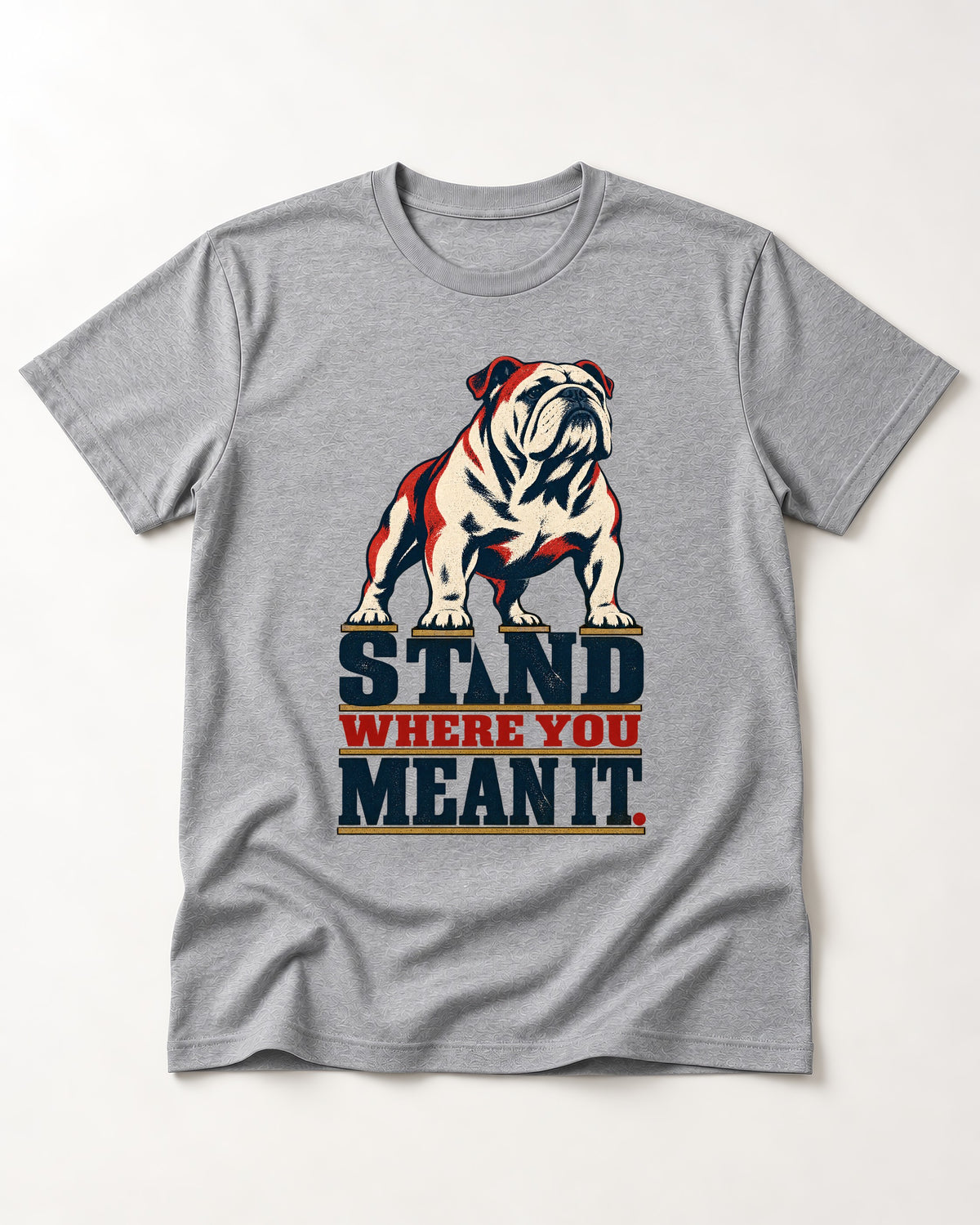 English Bulldog Stand T-Shirt in Sport Grey, flat lay product photo