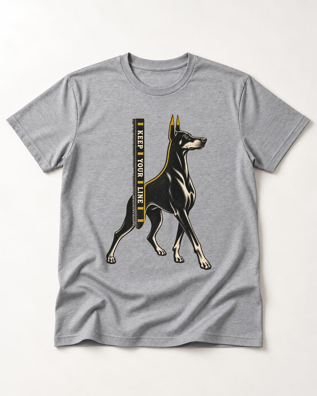 Keep Your Line Doberman T-Shirt in Sport Grey, flat lay product photo