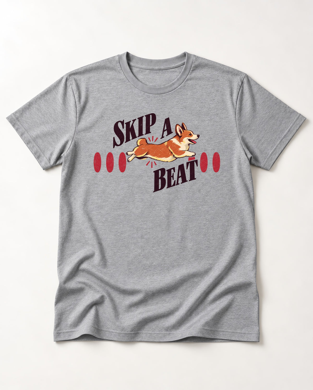 Skip a Beat Corgi T-Shirt in Sport Grey, flat lay product photo