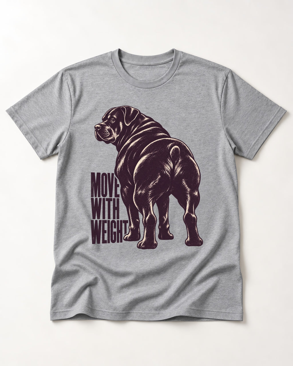 Rottweiler Moves with Weight T-Shirt in Sport Grey, flat lay product photo