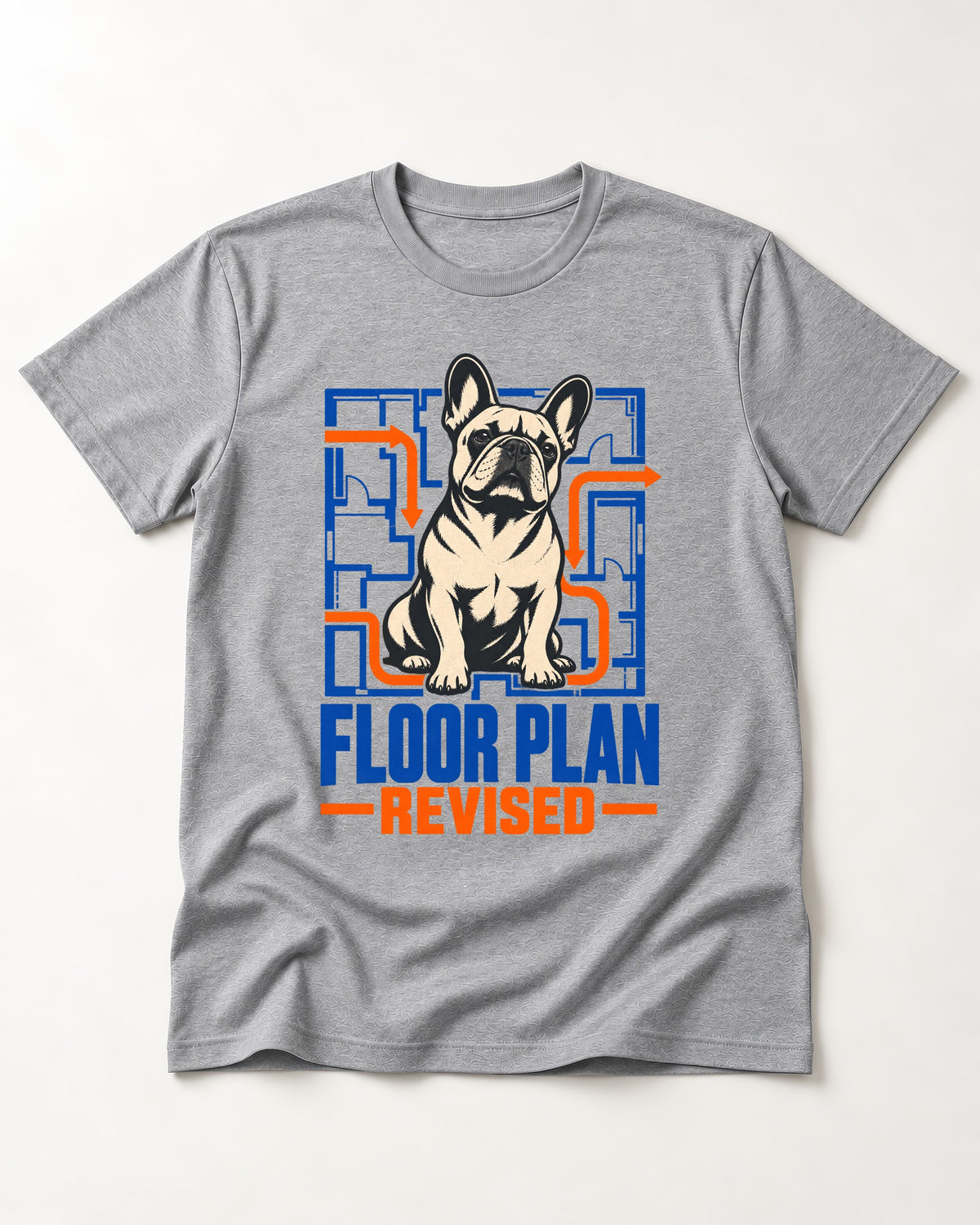 Frenchie Floor Plan Revised T-Shirt in Sport Grey, flat lay product photo