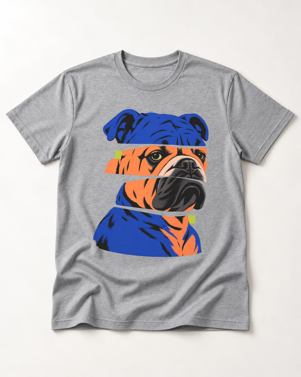 English Bulldog Unbreakable T-Shirt in Sport Grey, flat lay product photo