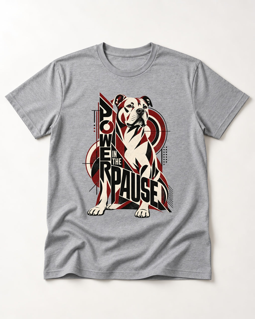 Pitbull Power in the Pause Geometric Graphic T-Shirt in Sport Grey, flat lay product photo