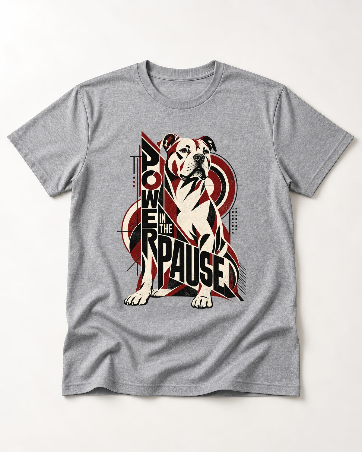 Pitbull Power in the Pause Geometric Graphic T-Shirt in Sport Grey, flat lay product photo