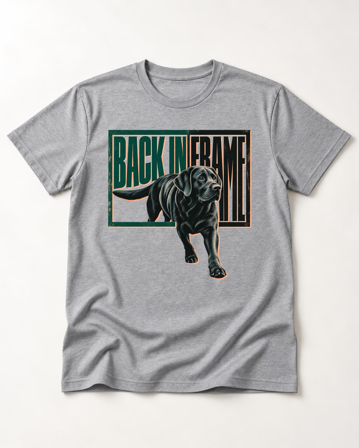 Labrador Retriever Back in Frame T-Shirt in Sport Grey, flat lay product photo