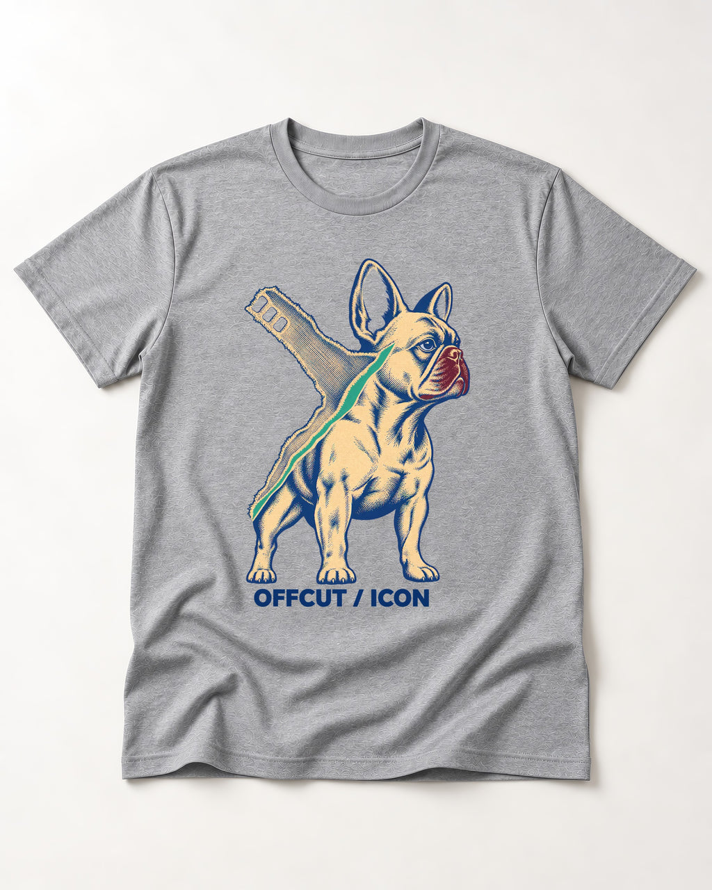 Offcut Frenchie Icon T-Shirt in Sport Grey, flat lay product photo