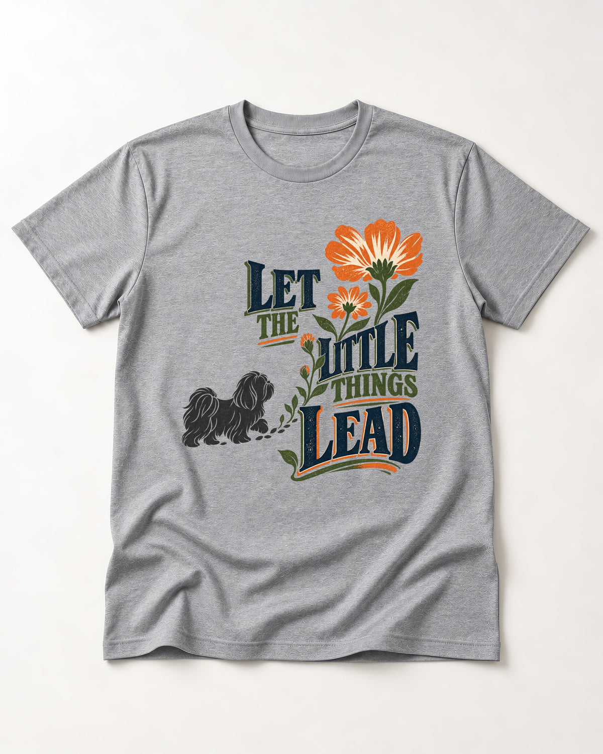 Let the Shih Tzu Lead T-Shirt in Sport Grey, flat lay product photo