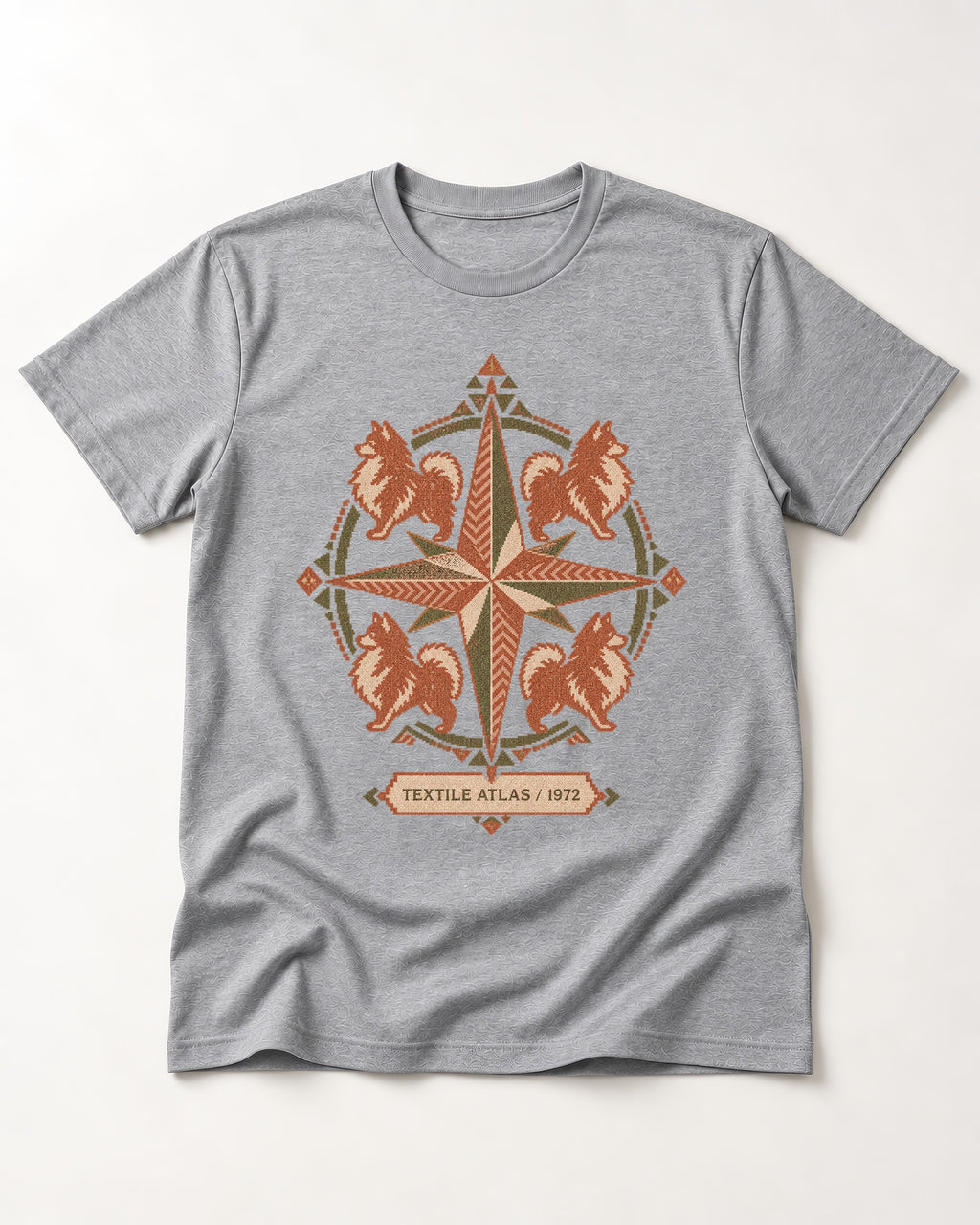 Pomeranian Textile Atlas Compass Rose Graphic T-Shirt in Sport Grey, flat lay product photo