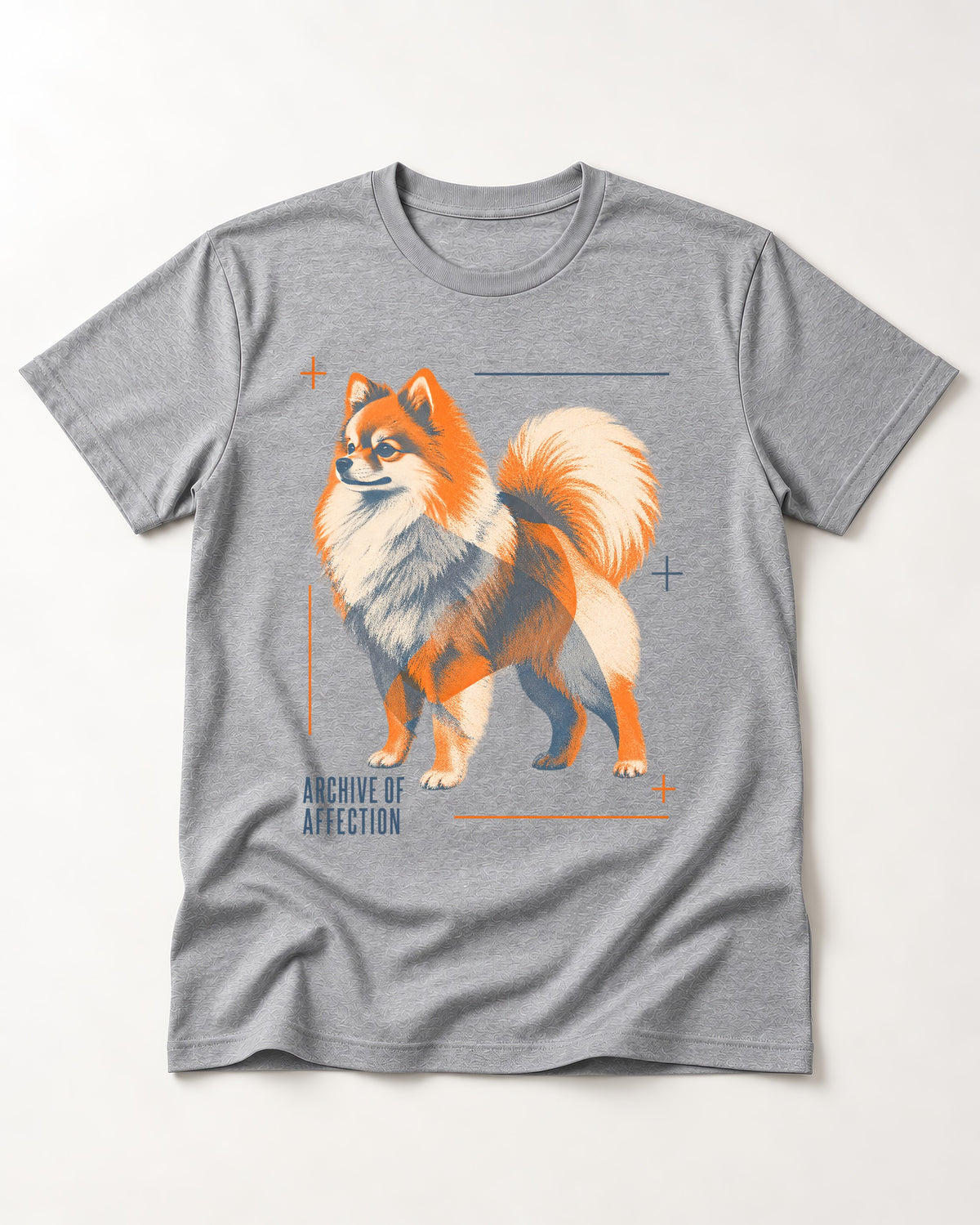Pomeranian Archive of Affection T-Shirt in Sport Grey, flat lay product photo