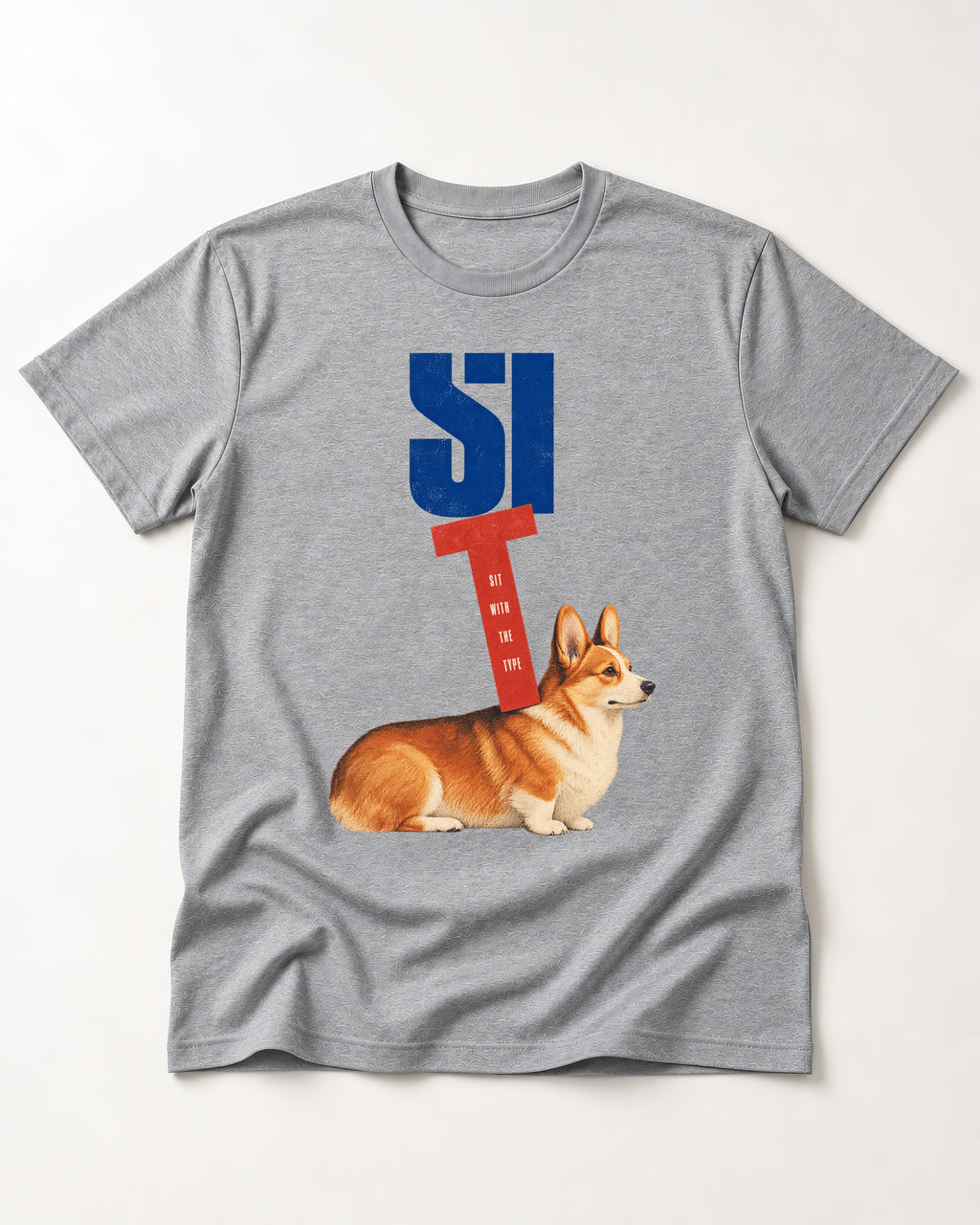 Sit with the Corgi T-Shirt in Sport Grey, flat lay product photo