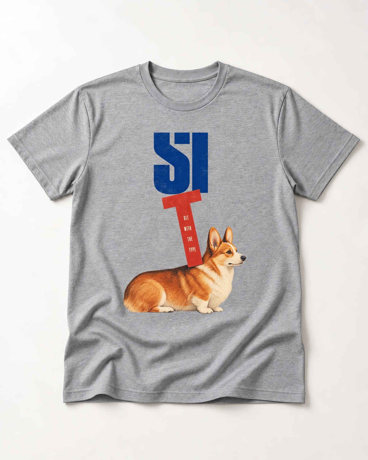 Sit with the Corgi T-Shirt in Sport Grey, flat lay product photo