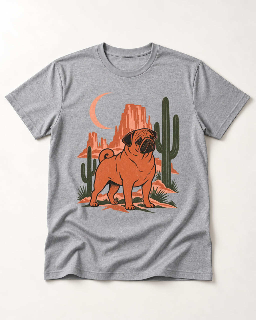 Pug Wild at Heart T-Shirt in Sport Grey, flat lay product photo