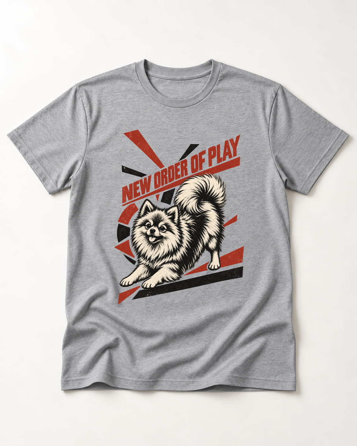 Pomeranian Order of Play T-Shirt in Sport Grey, flat lay product photo